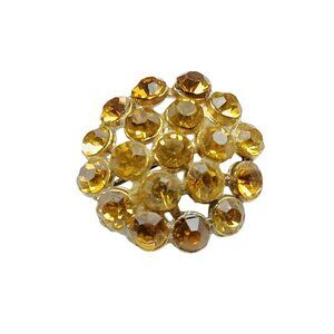 Vintage Round Brooch with Topaz Colored Rhinestones